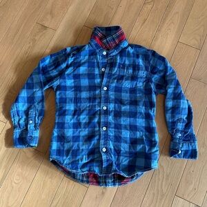 Mini Boden Blue Red Plaid Button Down Shirt Size 7-8
